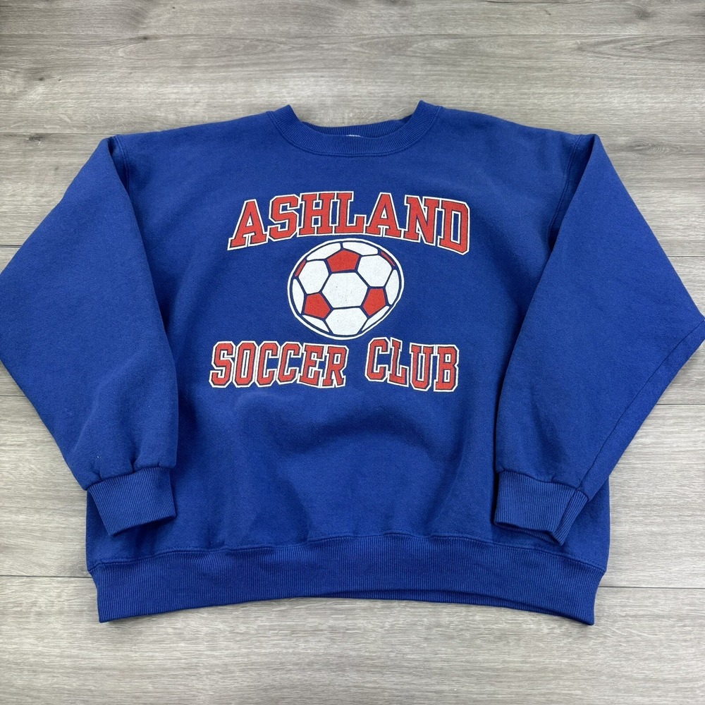 Vintage Ashland Soccer Club Crewneck Sweatshirt 90s Blue Red VTG USA Large